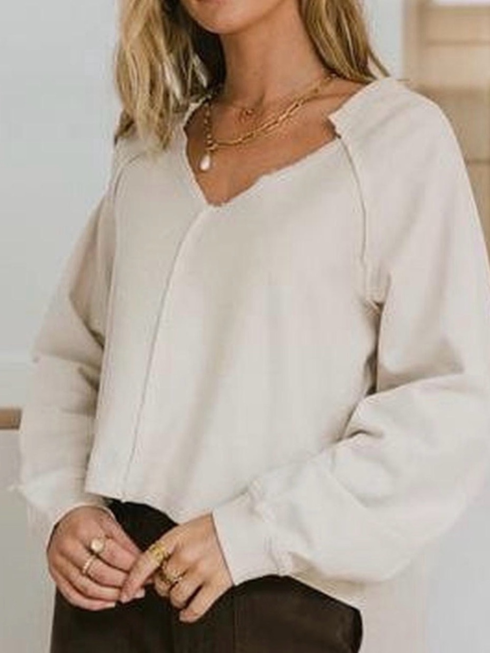 Pilgrim by Anthropology V-Neck Cream Women's Sweater